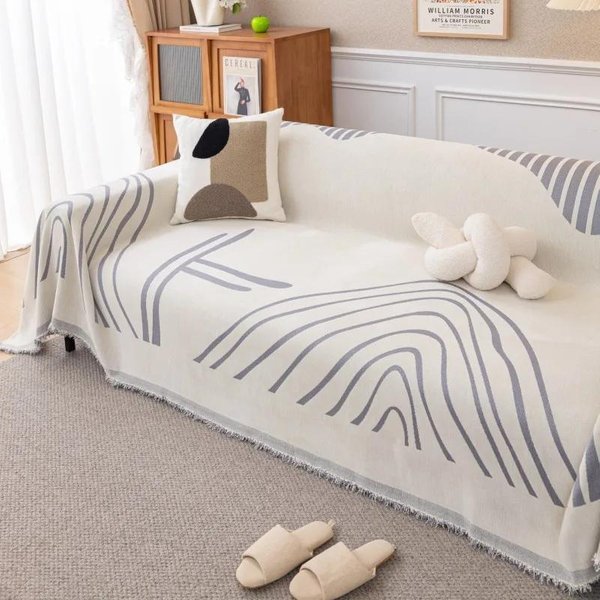 Nuevo Moderno Rayas Toalla Para Sofá Chenilla Toalla Para Sofá Tela Antideslizante Funda Para Sofá Sala De Estar Universal A Prueba De Polvo Manta Funda De Tela 180X130Cm1Pcs-image