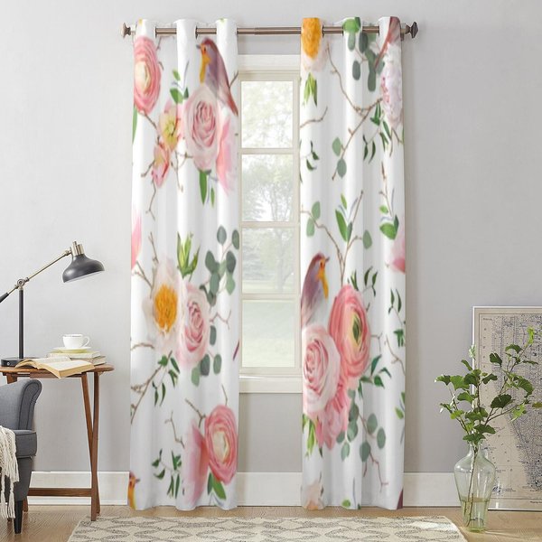 Bukiet Róż Ptak I Brzoskwinia ZasłOna Okienna Do Pokoju DziecięCego Rolety Domowe ZasłOny Do Salonu Sypialni Draperie Okienne 135W X 60H(Cm) X1 Gray-image