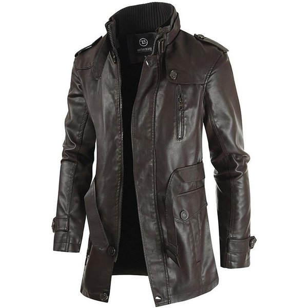 Chaqueta Hombre Street Cortavientos Abrigo Hombre Cuero SintéTico Chaqueta Gruesa Hombre Chaqueta Casual XL Café-image