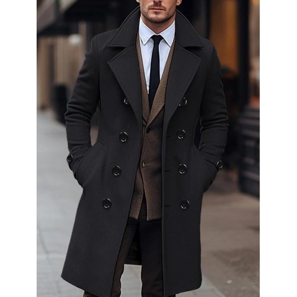 MęSki DwurzęDowy DłUgi WełNiany PłAszcz Na Jesień/Zimę, MłOdzieżOwy, Jednokolorowy, Swobodny, WełNiany PłAszcz XS-image