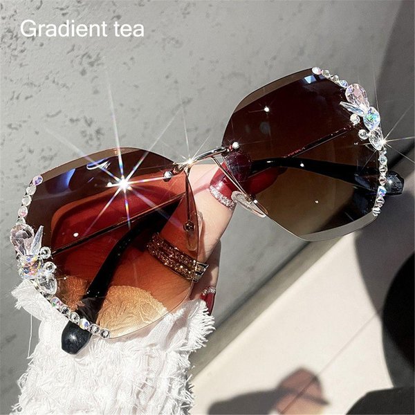 Nowa Moda Damskie Okulary UV400 Gradientowe Damskie Okulary PrzeciwsłOneczne Okulary PrzeciwsłOneczne Z Cyrkoniami Bezoprawkowe Okulary PrzeciwsłOneczne-image