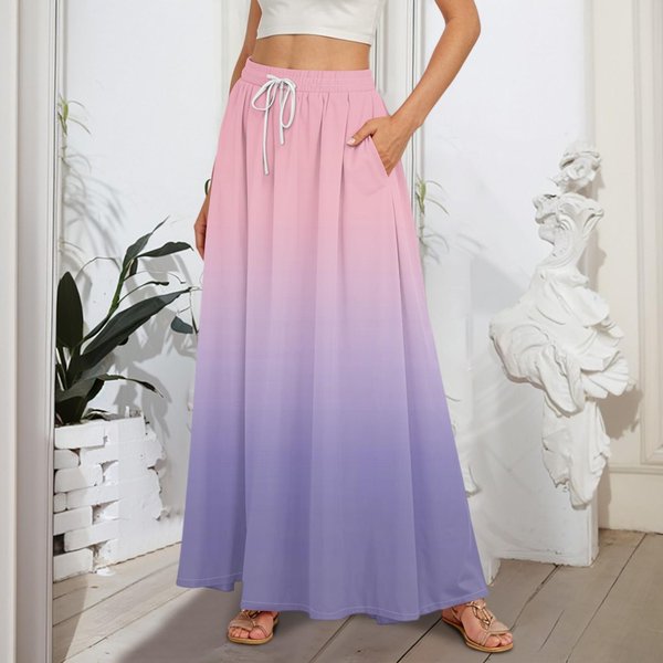 Damskie SpóDnice Maxi Z Rozszerzanymi Falbankami I Elastyczną Talią W Stylu A, Eleganckie, Warstwowe, DłUgie SpóDnice Boho S Cynober-image