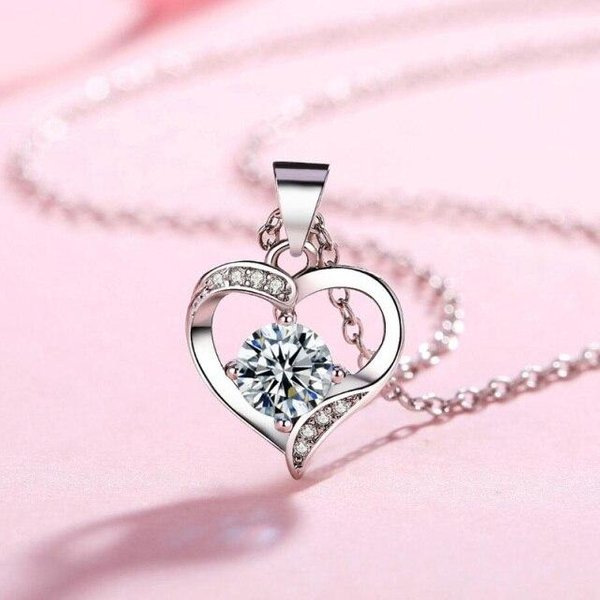 Nowy Luksusowy Kryształ CZ Wisiorek W KształCie Serca Choker Naszyjnik 925 Srebro łAńCuszek Naszyjniki Dla Kobiet BiżUteria śLubna Prezenty White-image