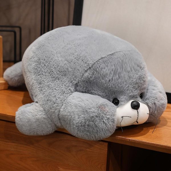 MięKka Kawaii LeżąCa Foka Pluszowa Poduszka Wypchane ZwierząTko Poduszka Urocza WłOchata Lalka Foka Na Urodziny BożE Narodzenie Prezenty 28Cm Kolor Szary-image