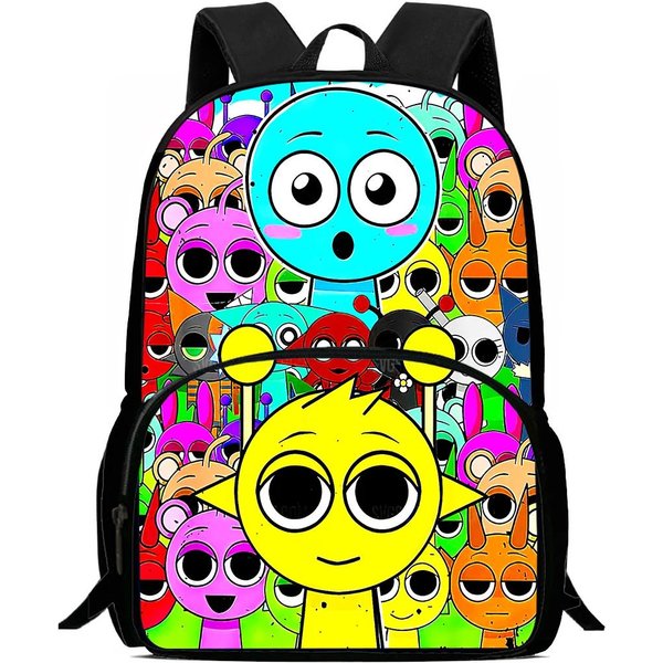 Mochila Infantil Cartoon Sprunki Con Bolsillo Frontal, Bolsas Para El Almuerzo, Estuches Para LáPices Para Edades 5-10, Mochilas Escolares Para NiñOs NiñAs-image