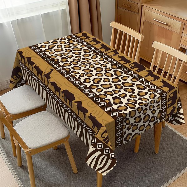 Mantel Rectangular ÉTnico Tribal Africano Para DecoracióN De Mesa RúStico Animal Estampado Leopardo Cocina Mesa De Comedor Mantel DecoracióN De Fiesta 90X140Cm-image