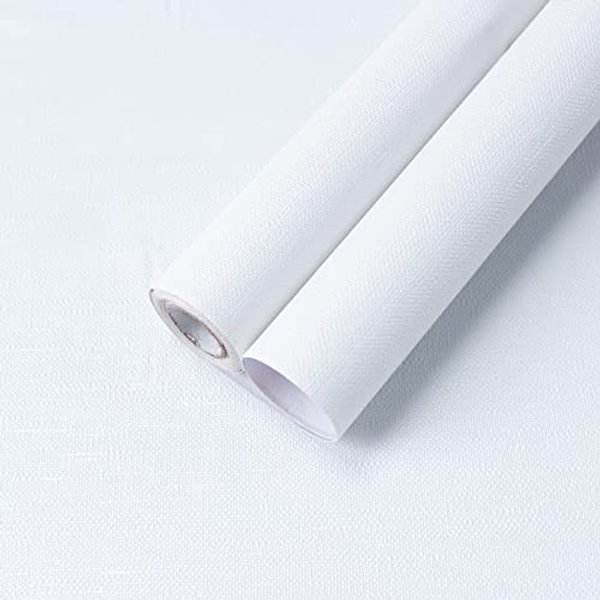 Papel Pintado De Tela De Hierba Autoadhesivo Lino Papel Pintado Autoadhesivo Impermeable Removible Papel De Contacto Para Armarios Encimeras 1Mx40Cm White-image