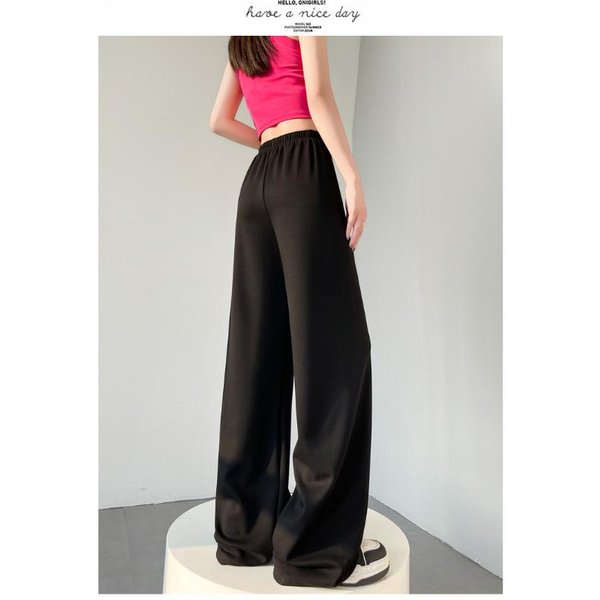 Pantalones De Pierna Ancha Para Mujer, Primavera Y Verano, Cintura Alta, Finos, Con CordóN De Encaje, Rectos, Pantalones De CháNdal 2XL Negro-image