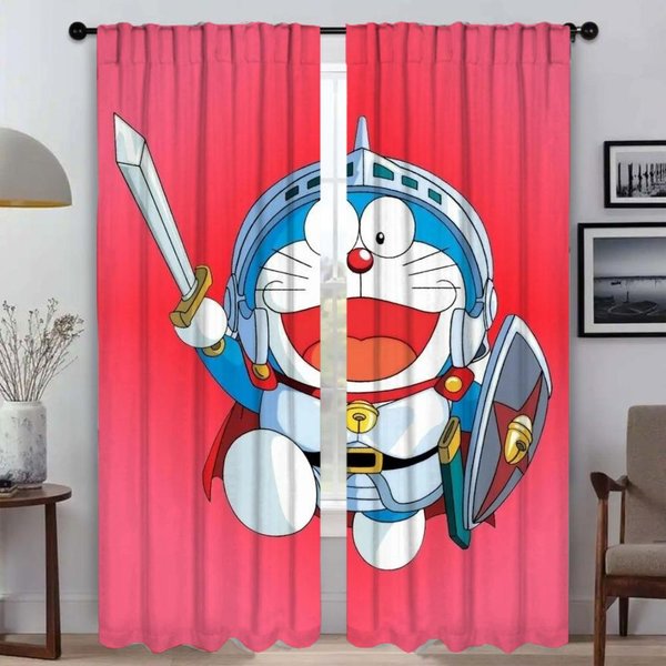 Cortinas De Tul Para El Interior Del Hogar De Doraemon Para La Sala De Estar, Cortinas Opacas, 2 Piezas, Cortinas Para Ventanas Para El Dormitorio W60Xh90Cmx2Pcs-Cl-image