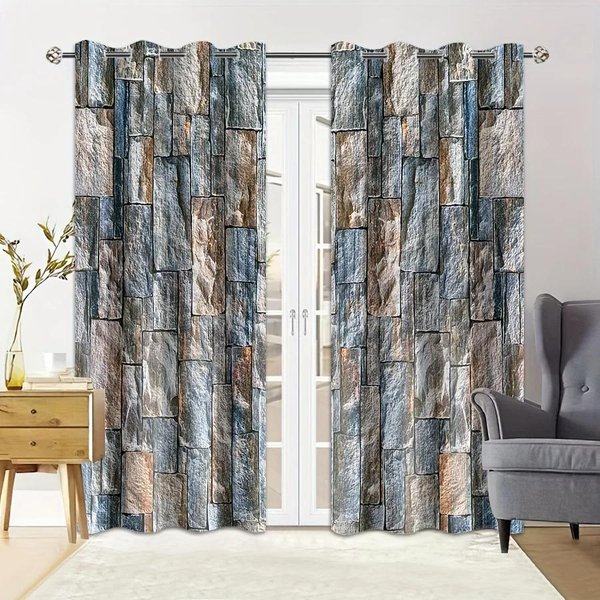 2 Szt. ZasłOny Dekoracyjne Do Domu Drukowane PodłOga Drewniana Dekoracja W Stylu Europejskim, Nowoczesna Drukowana Kieszeń Na Karnisz, Do Kuchni Salonu W65X60H(Cm)X2Pcs&Grommet Top Gray-image