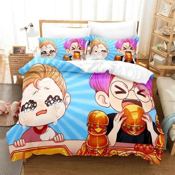 ColeccióN De Ropa De Cama 3D Dibujos Animados Foxy Boxy Lankybox Funda NóRdica Cubre EdredóN De Dormitorio TamañO Individual Twin King Funda De Colcha Hogar AU King 245X210Cm-image