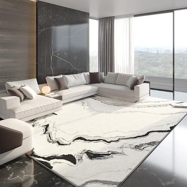 Dywan W Stylu Francuskim Do Salonu Czarno-BiałY Minimalistyczny Pluszowy Dywan Puszysty MięKki WystróJ Sypialni Pogrubiony Dywan Luksusowa Mata Do Salonu 100X160Cm-image