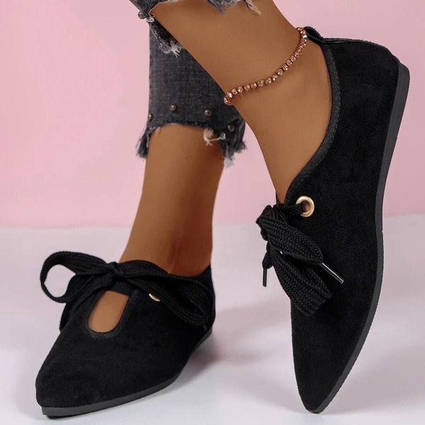 Zapatos De Mujer OtoñO Puntiagudos Bailarinas Planos Casuales Suela Blanda Zapatos Planos Femeninos Poco Profundos Elegantes Con Cordones 43 Negro-image