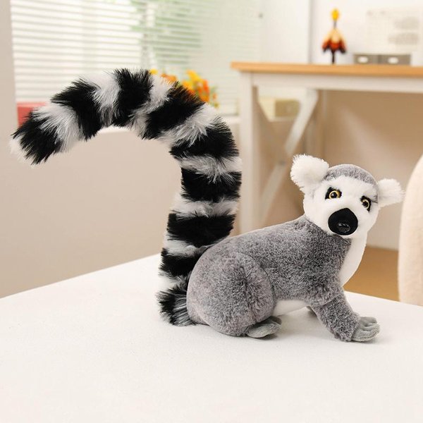 Juguetes De Peluche De LéMur SúPer Geniales Y Realistas MuñEco De LéMur Salvaje Trepador De Cola Larga Suave Animal De Peluche Para Abrazar DecoracióN Divertido Regalo De CumpleañOs 25Cm Black-image