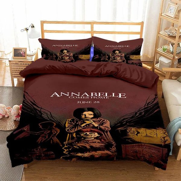 Zestaw PośCieli Z Horroru Annabelle Z Nadrukiem 3D PodwóJny Pojedynczy KróLewski Poszwa Na KołDrę KołDra Poszewka ChłOpcy DziewczęTa DorośLi Sypialnia 70X133Cm 2Pcs Black-image