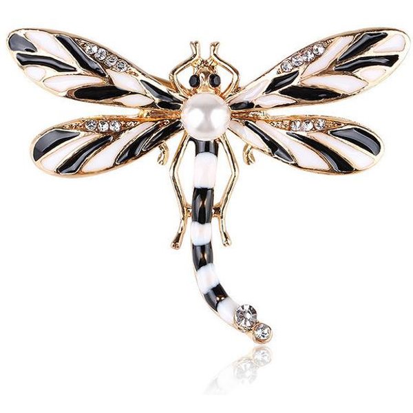 Delicado Y Encantador Broche De LibéLula Insecto De Esmalte De AleacióN De Alta Calidad Con Goteo De Aceite Y PedreríA, Broche De Perlas-image