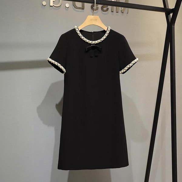 Falda Negra PequeñA Estilo Hepburn De Nicho FrancéS Para Mujer Verano Sentido Industria Pesada Con Cuentas Temperamento Socialité Vestido Estilo PequeñO Aroma L Negro-image