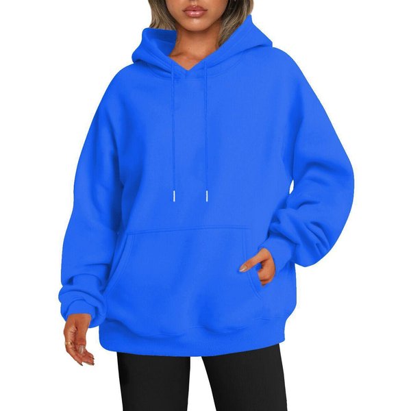 Damska Bluza Z Kapturem, Jednokolorowa, Oversize'owa, LuźNa Bluza Polarowa XL Blue-image