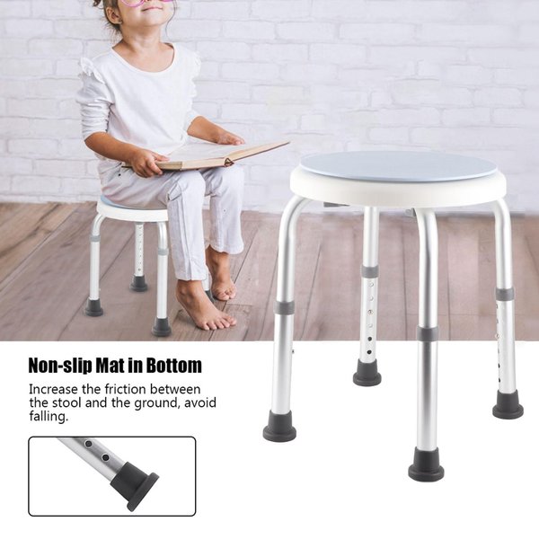 Taburete Redondo Ajustable Para BañO Ducha AleacióN De Aluminio Asiento Giratorio 360 Grados Asiento De Seguridad-image