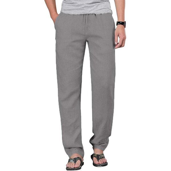 Pantalones De Lino Y AlgodóN Con CordóN Para Hombre, Pantalones De Yoga Con Cintura EláStica, Pantalones De Playa Holgados Y Sueltos, Pantalones Deportivos Para Hombre XL Gris-image