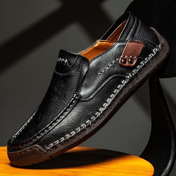 SkóRzane MęSkie RęCznie Robione Codzienne Buty Luksusowej Marki MęSkie Mokasyny OddychająCe Wsuwane WłOskie Buty Do Jazdy Samochodem Chaussure Homme 43 Black-image