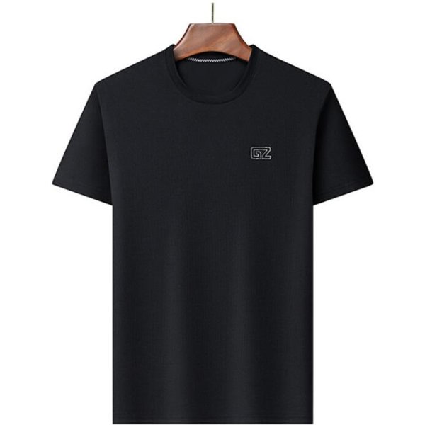 Verano Nuevo Casual Moda Estilo Coreano Camiseta Color SóLido Fina Casual Ropa De Hombre Cuello Redondo Manga Corta Xxxxl Black-image