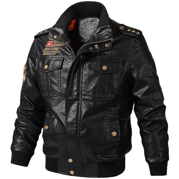 Wiosna Nowy Styl StóJka MęSka Motocyklowa Kurtka SkóRzana PłóCienna Kurtka Ze SkóRy PU Prana Modna I DominująCa Kurtka SkóRzana 4XL Black-image