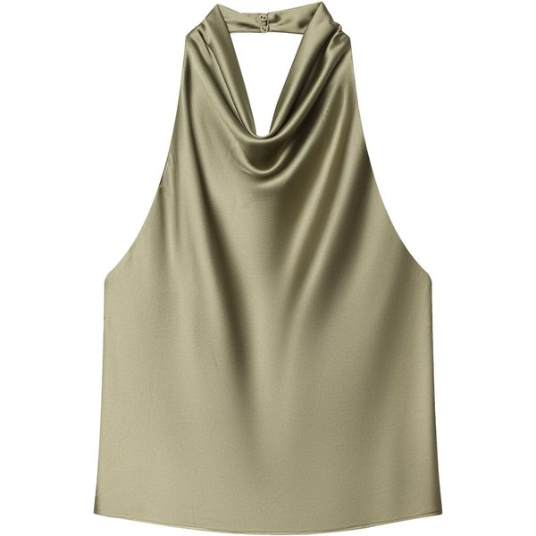Damski Top Typu Crop Top Z WiąZaniem Na Szyi, Bez RęKawóW, Dopasowany, W Jednolitym Kolorze, Casualowa Letnia Bluzka S Beige-image