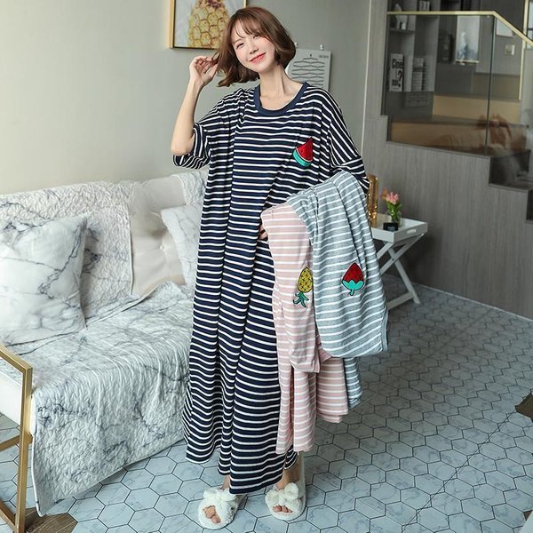 Letnia Koszula Nocna Plus Size LuźNa, DłUga Bielizna Nocna Damska Letnia Odzież Domowa One Size Gray-image