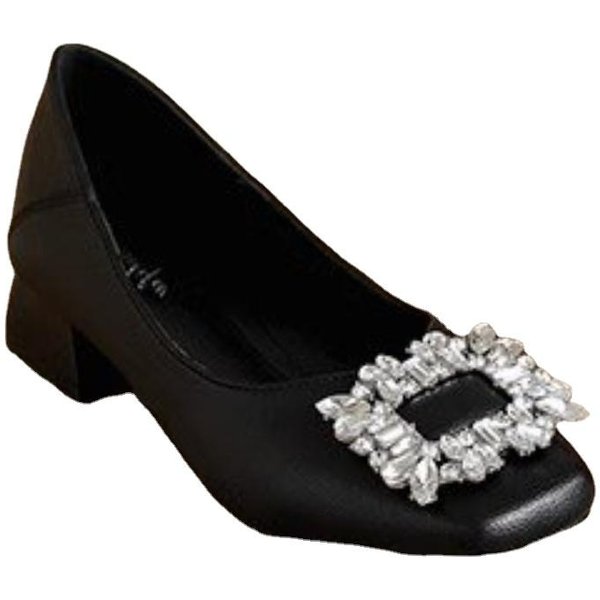 Zapatos Para Mujer Moda OtoñO Slip On Zapatos De SalóN Para Mujer Color SóLido Punta Cuadrada Lentejuelas Boca Baja TacóN Grueso Zapatos Mujer 41 Negro-image