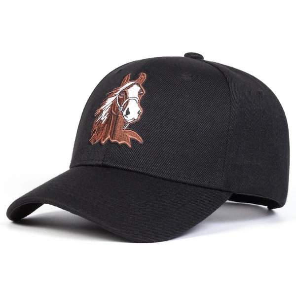 Unisex Czapki Baseballowe Z Haftem Konia Wiosna Jesień Outdoor Regulowane Codzienne Kapelusze Kapelusz PrzeciwsłOneczny Black-image