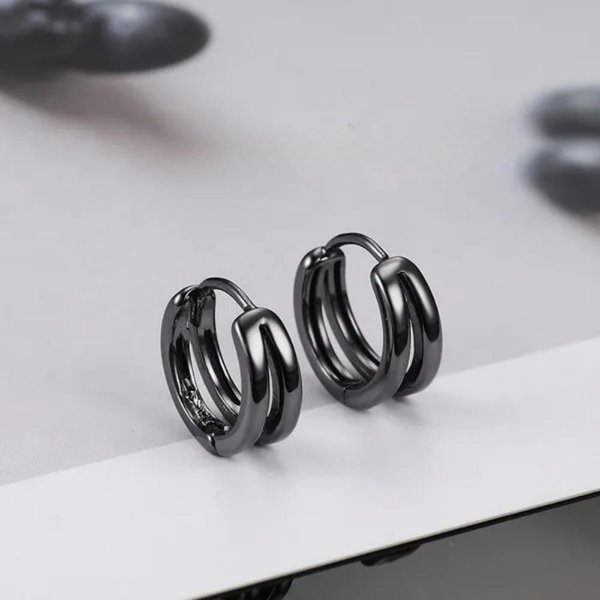 Nuevos Pendientes De Aro De Acero Inoxidable, Pendientes De Aro Doble Redondos Multicapa Estilo Punk Hip Hop, Pendientes Perforados Para Hombres 1 Pair-image