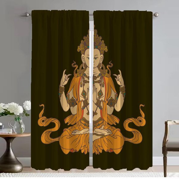 ParticióN Budismo Cortinas Antimosquitos 2 Piezas Cortinas De Cocina Para Sala De Estar Cortinas Estores DecoracióN De Halloween Blackout W50Xh70Cmx2Pcs-Cl-image