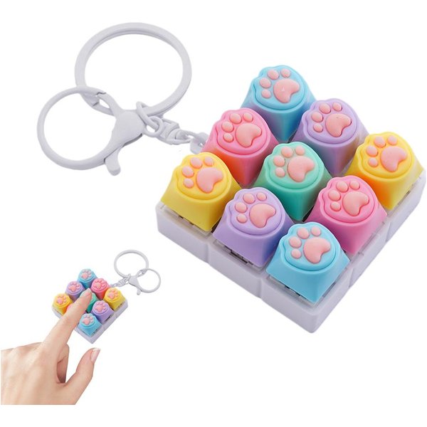 Teclado De 9 Teclas Llavero Fidget Clicker MecáNico Juguete Para Aliviar El EstréS, Llavero Sensorial Apretable Lindo Para Adultos Alivio De La Ansiedad-image