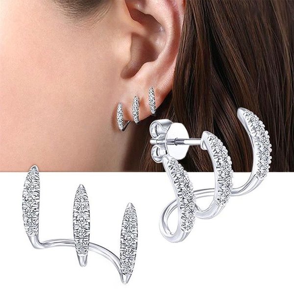 Pendientes De Garra Triple De DiseñO De Nicho Sentido De Alta Gama Curva Curvada Simple JoyeríA Para Orejas De Mujer White-image
