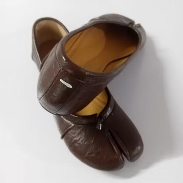 Modne Buty Tabi Ze SkóRy PU Damskie RęCznie Robione Damskie Baleriny Buty Wysokiej JakośCi Luksusowy Design Buty MułY Z Rozdzielonym Palcem 36 Gray-image