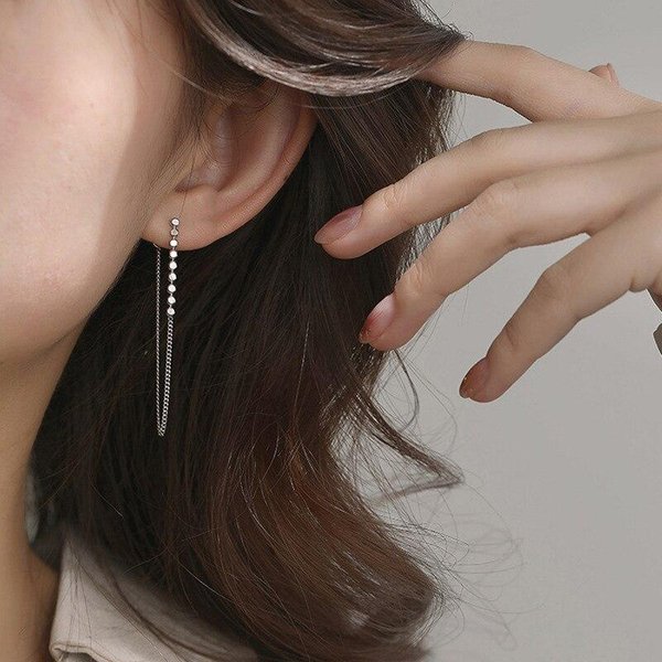 Pendientes De Tuerca Con Borla De Plata De Ley 925 Simple Para Mujer JoyeríA Elegante De Fiesta Pendientes Eh1064 Brown-image