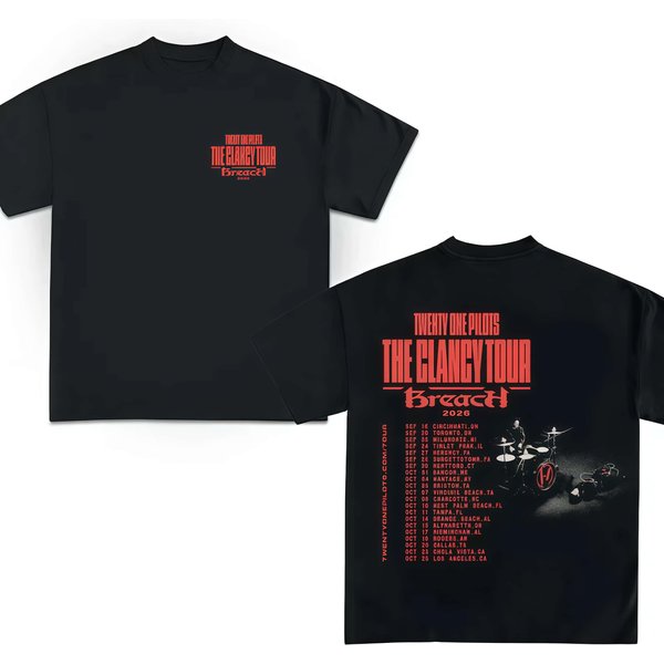 Koszulka Twenty One Pilots Breach Tour 2026 Unisex Koszulka Z Grafiką 2026 Lato Nowa Unisex BawełNiana Koszulka Street Wear Y2K 2XL Red-image