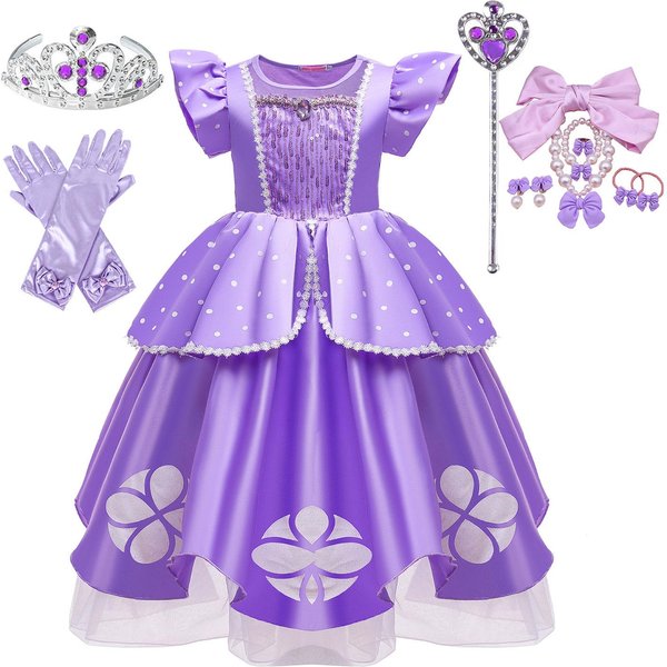 PequeñA SofíA Juego De Rol Lindo Vestido De Bola Disfraz De SofíA Vestido De Juego Longitud De Té Esponjoso Vestido De Fiesta De CumpleañOs Como Una Princesa Interna 2T(TAG 100) Pink-image