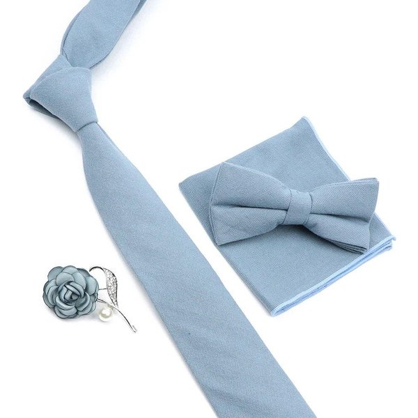 Zestaw KrawatóW BawełNianych W Jednolitym Kolorze Dla MężCzyzn Krawat 4 Szt. Spinki Do MankietóW Hanky Rhinestone Kwiecista Broszka Zestaw KrawatóW Gray-image