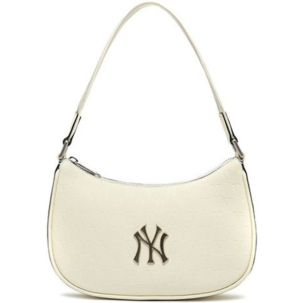 Serie De Monogramas De La MLB New York Yankees Estampado Floral Retro Letra Logo MetáLico Bolso De Cuero SintéTico Bolso De Hombro Unisex Blanco Crema 3ABQS022N-50CRS Cream White White-image