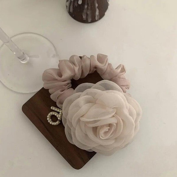 Coleteros De Camelia Grandes Para El Cabello, Lazos EláSticos Para El Cabello, Cintas Para El Cabello, Cuerdas Para El Cabello, Accesorios Florales Para El Cabello Para Mujeres Y NiñAs-image