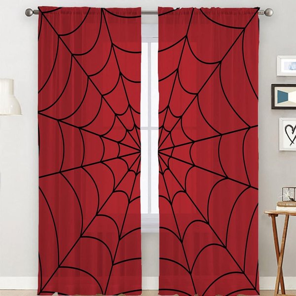 Cortinas De Ventana De Halloween De Dibujos Animados De ArañA TelarañA Negra Para NiñOs Dormitorio Sala De Estar BañO Cocina Puerta Pasillo DecoracióN Del Hogar W50 X H130(Cm)X2&Hook-image