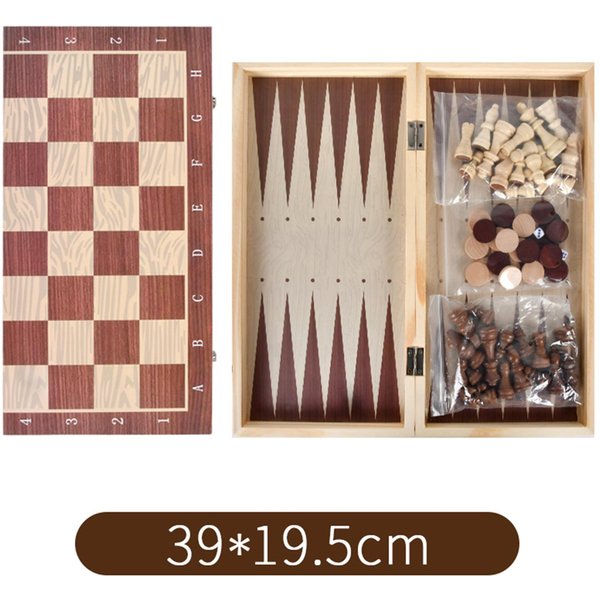 Drewniane Warcaby Szachowe 3 W 1 Zestaw Do Gry W Backgammon PrzenośNe Drewniane Szachy Dla DorosłYch Dzieci 39 X 19.5Cm-image