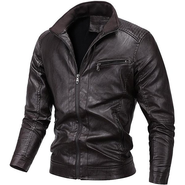 Chaqueta De Cuero De PU Para Hombre Nueva De OtoñO E Invierno, Chaqueta De Cuero De Motocicleta Lavada Y Aterciopelada 5XL Gray-image