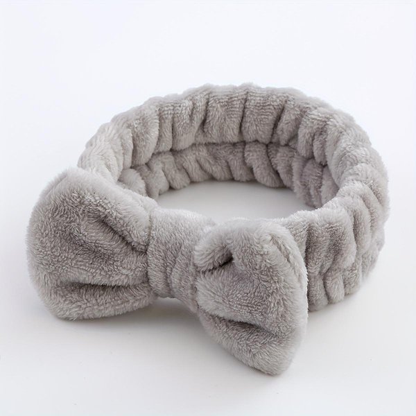 Set De Diadema Con Lazo De Color SóLido Para Mujer, Diadema De Belleza Para Lavado Facial, Maquillaje, MuñEquera, Accesorio Para El Cabello De Franela, Diadema Para Lavado Facial, MuñEquera Gray-image