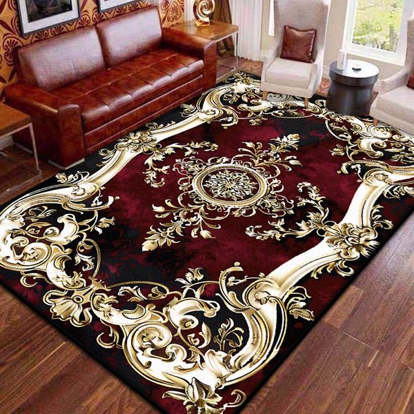 Alfombras Retro Rojas Grandes Para Sala De Estar DecoracióN Europea Hogar ÁRea De Sofá Alfombra Preciosa Dormitorio Alfombra De Piso Antideslizante Lavable 60*90Cm-image