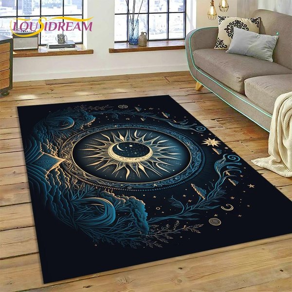 Alfombra Tapiz Mandala Sol Luna Magia BrujeríA Tarot Para Hogar Sala De Estar Dormitorio Sofá Felpudo DecoracióN, Alfombra De ÁRea Antideslizante Para Piso 60*90Cm-image