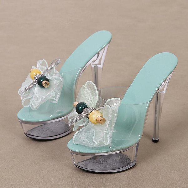 Liyke Talla 35-43 Zapatilla Transparente Con Plataforma Para Mujer Malla Lazo Punta Abierta Tacones SúPer Altos Zapatos De Stripper Para Fiesta Sandalia Transparente 35 Azul-image