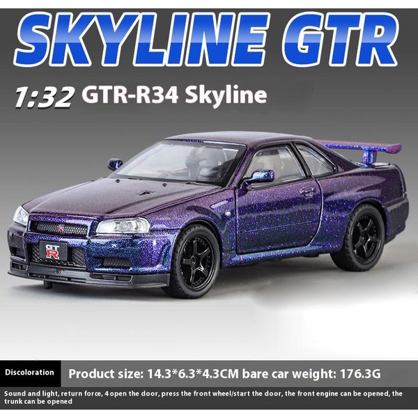 1:32 Nissan Gtr R34 Skyline Supercar Metalowy Odlew Diecast Model Samochodu Kolekcja Biurkowa WnęTrza Hobby Modny Ornament Prezent Urodzinowy White-image